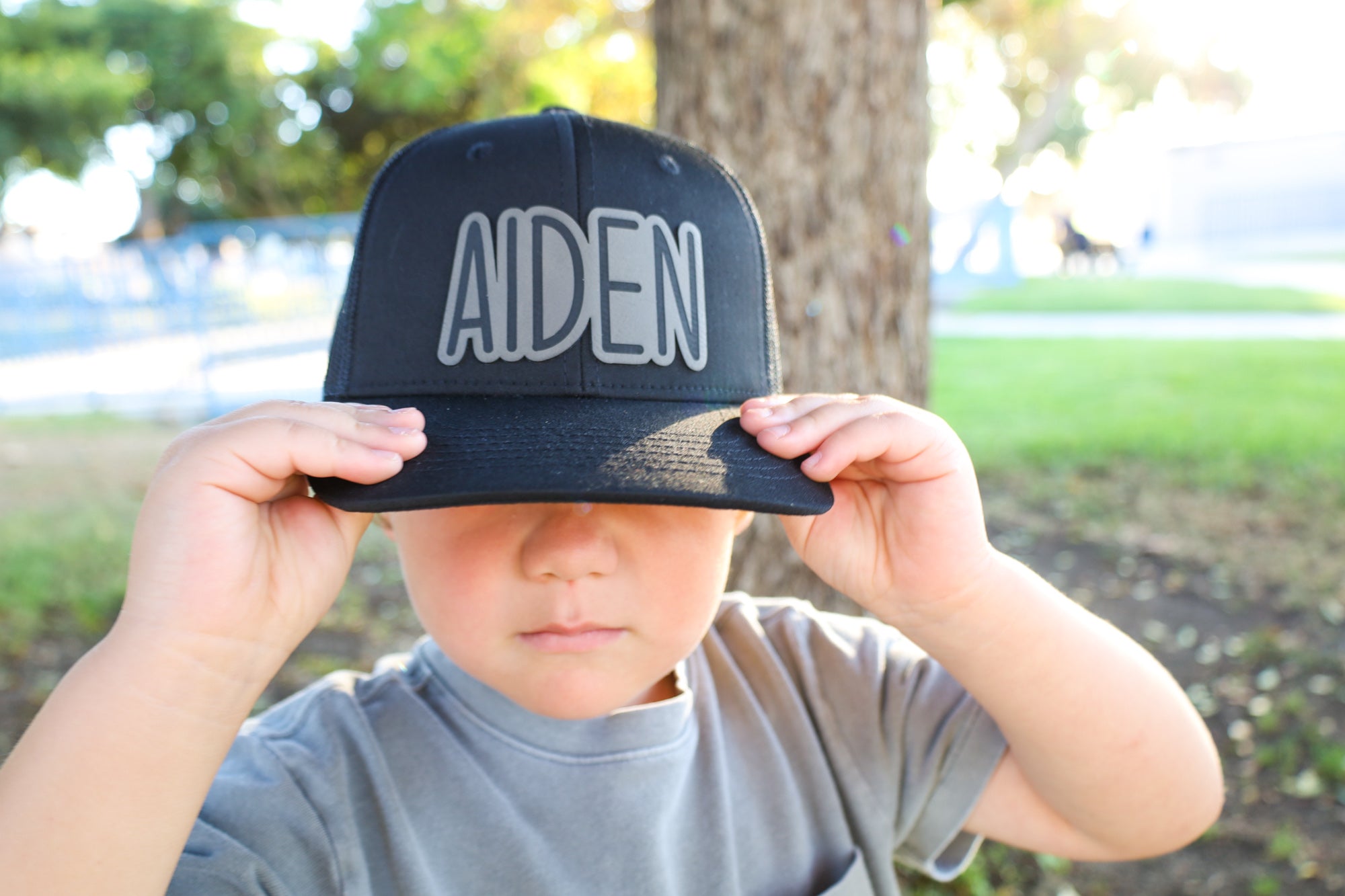 Kids Leather Patch Hats