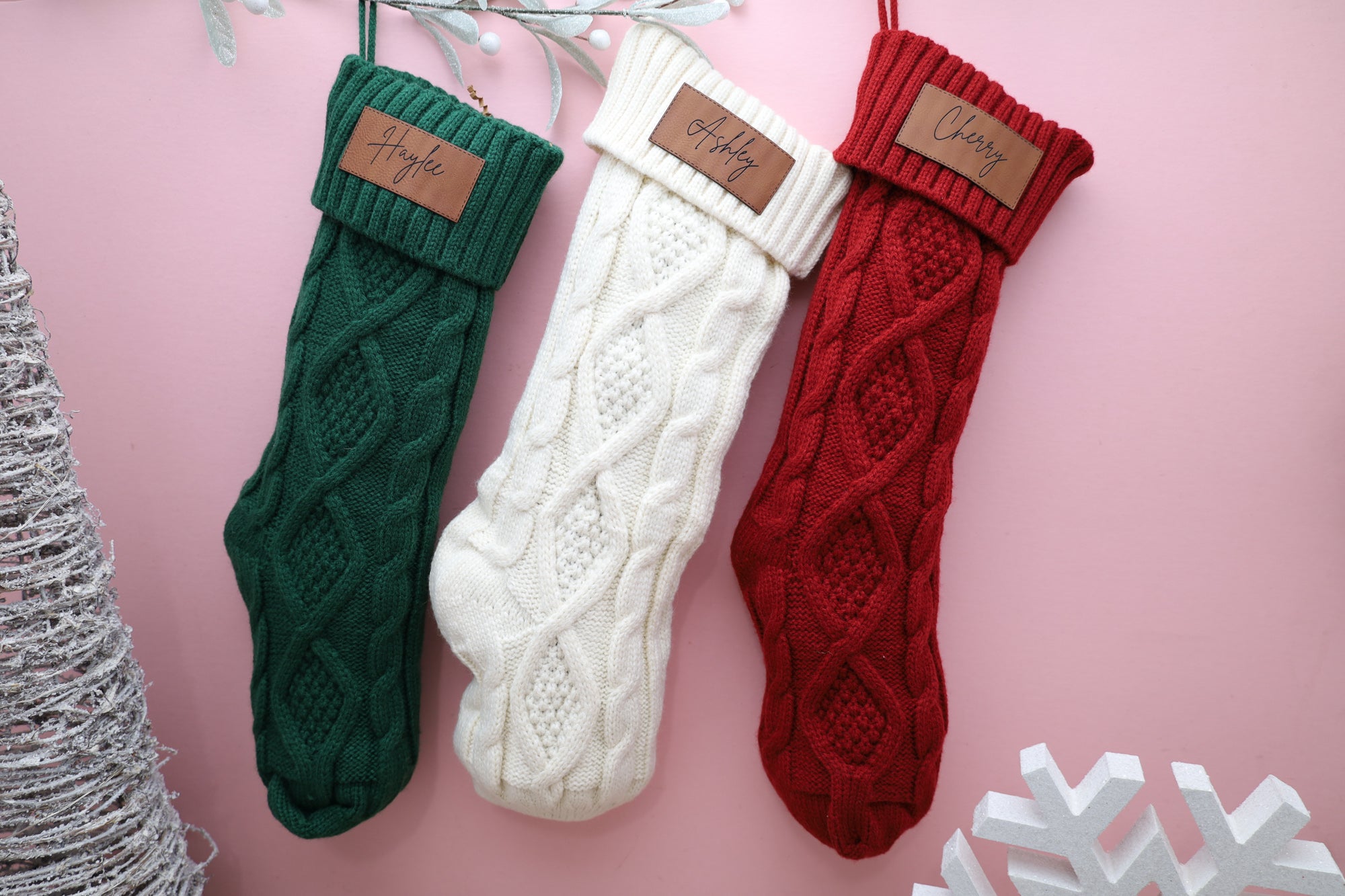 Rectangle Leather Patch Knitted Stocking