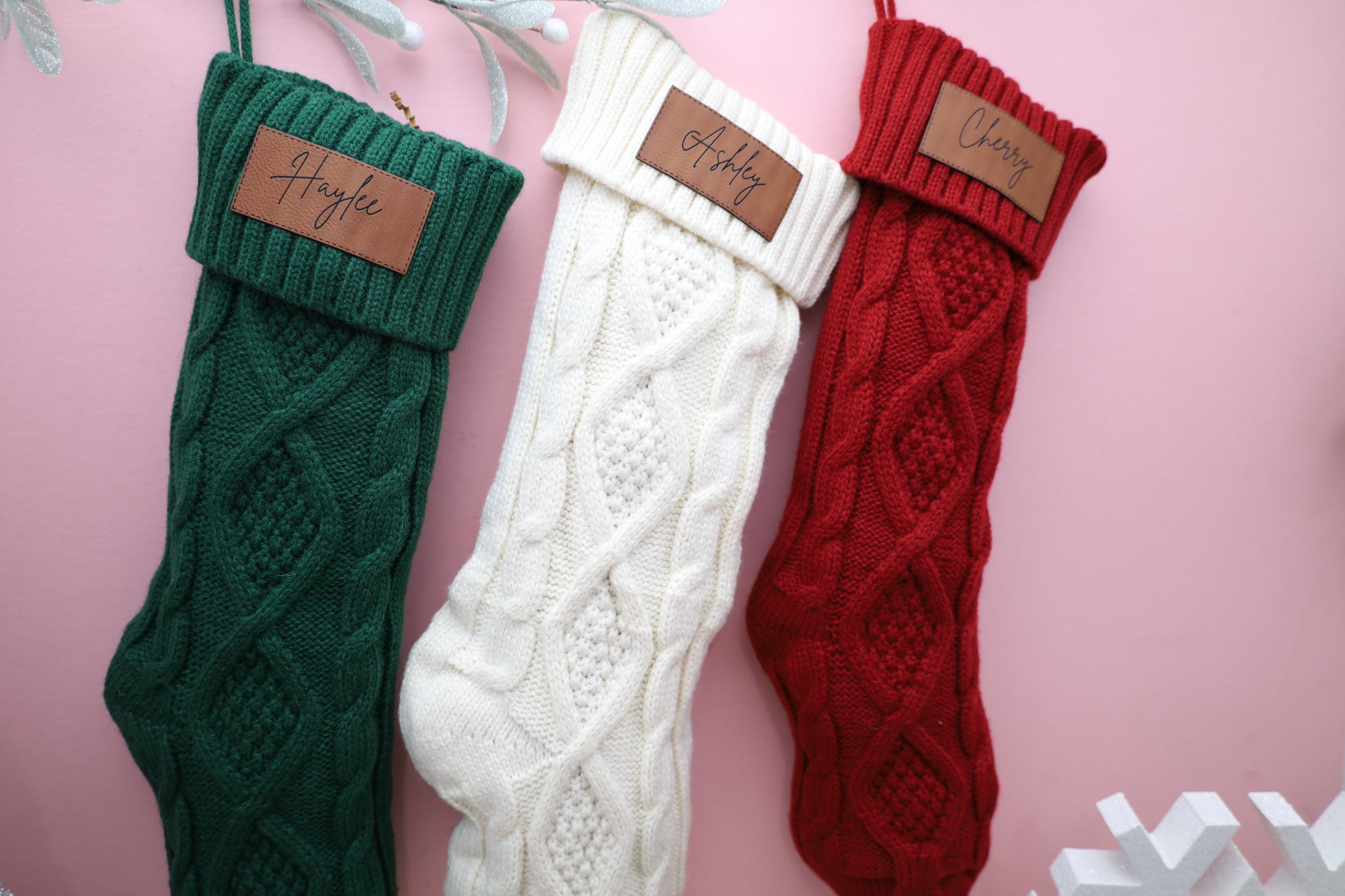 Rectangle Leather Patch Knitted Stocking