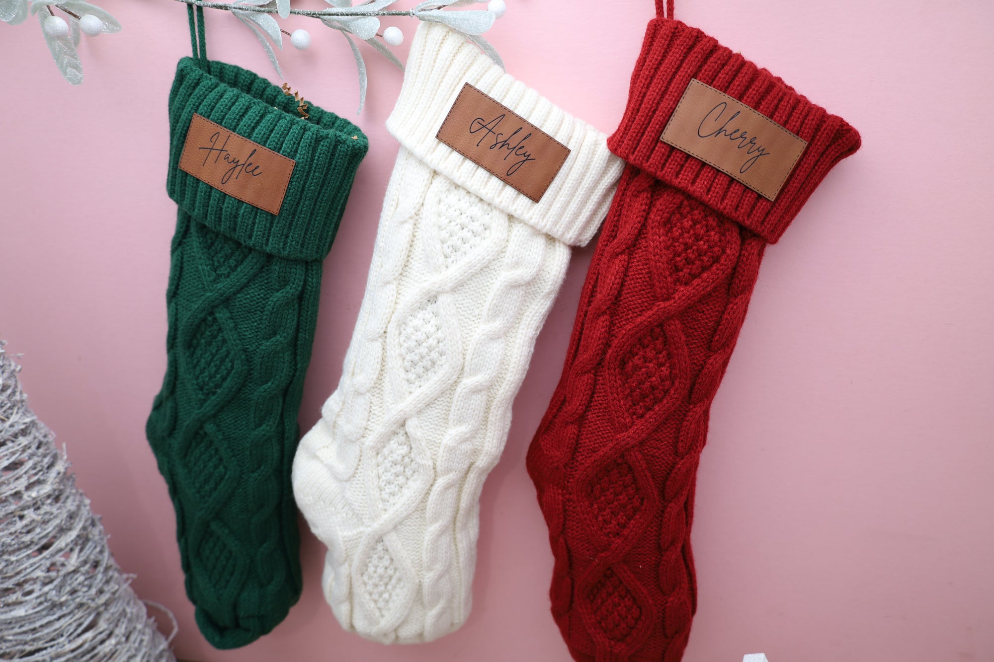 Rectangle Leather Patch Knitted Stocking