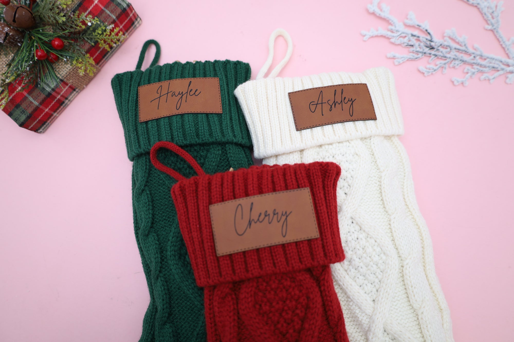 Rectangle Leather Patch Knitted Stocking