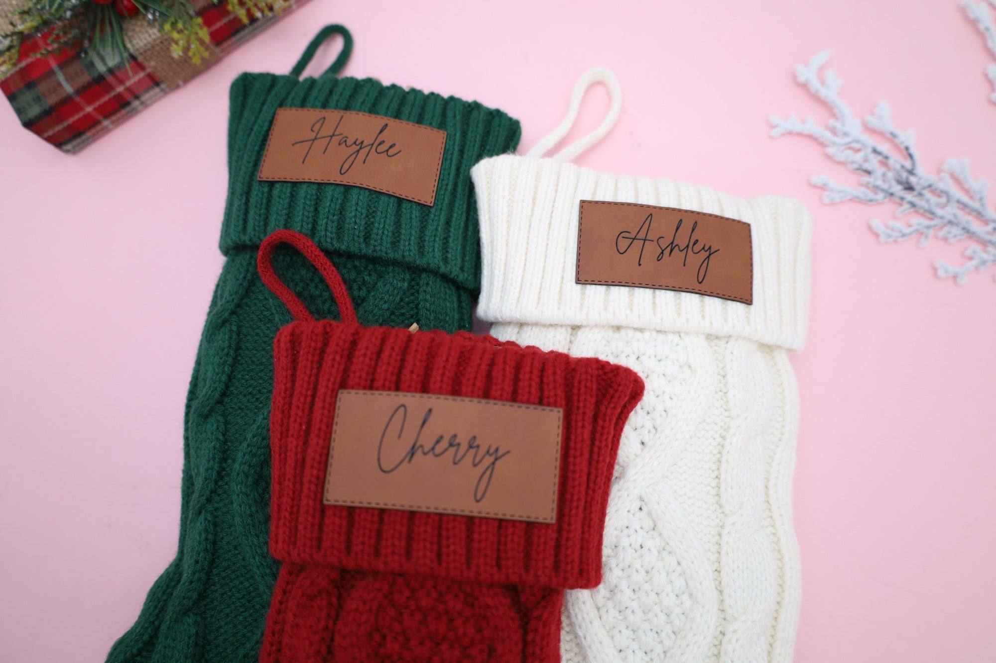 Rectangle Leather Patch Knitted Stocking